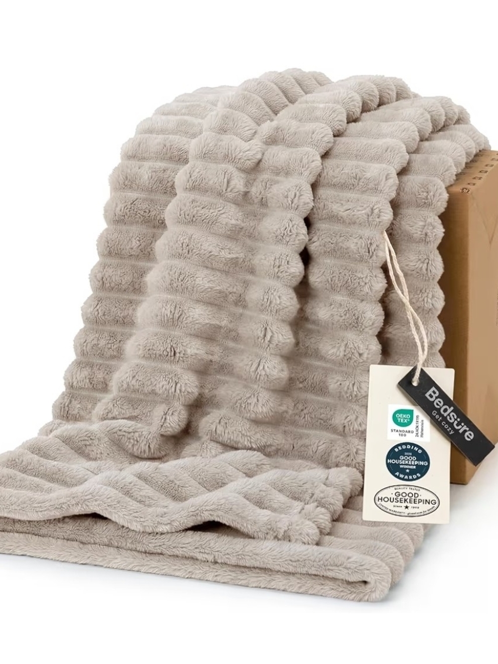 Plush Ribbed Throw Blanket - Taupe